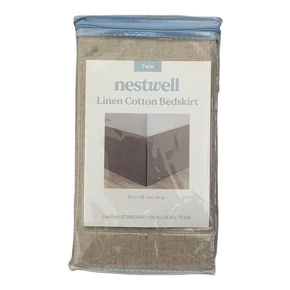 Nestwell Linen Cotton Blend Bedskirt Twin Natural Tan 15" Drop Neutrals Tailored - Picture 1 of 16
